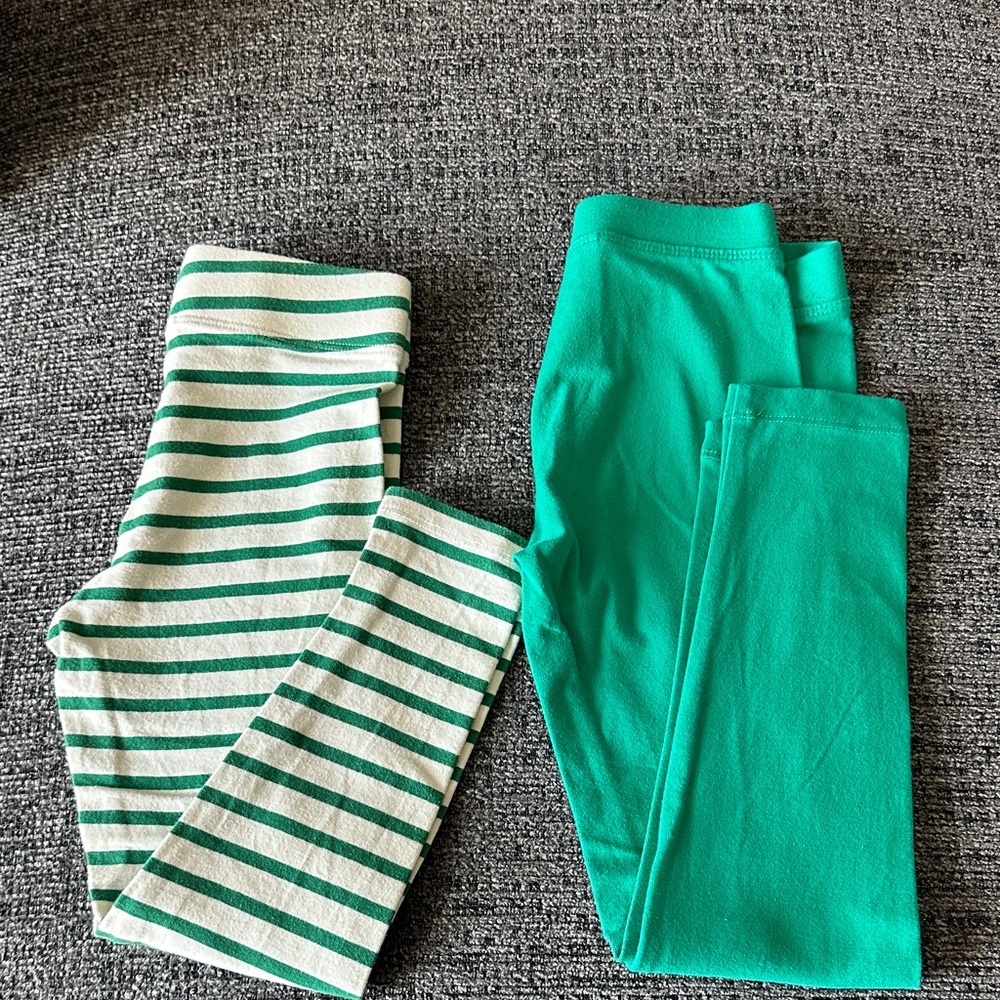 Green Striped and Solid Green Leggings Duo
